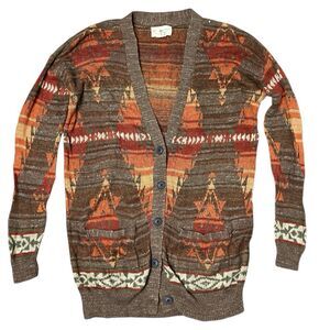Denim Supply Ralph Lauren Orange Linen‎ Blend Aztec Southwestern Cardigan